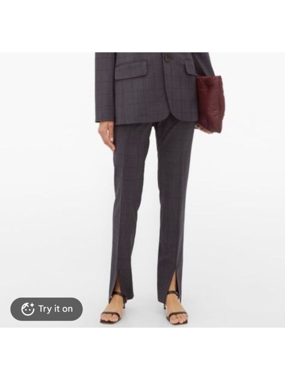 Tibi Plaid Split Hem Ankle Pants Womens Size 4 Charcoal Gray Tailored Slim